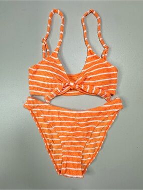 Amazon - Women’s Orange & White Textured Stripe Two-Piece Bikini Swimsuit